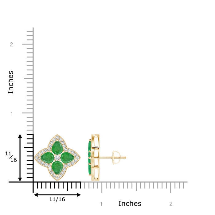 5x4mm A Pear-Shaped Emerald Clover Stud Earrings with Diamonds in Yellow Gold product image