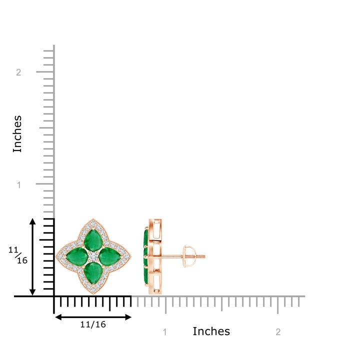 5x4mm AA Pear-Shaped Emerald Clover Stud Earrings with Diamonds in Rose Gold product image