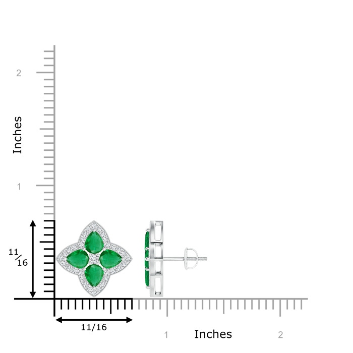 5x4mm AA Pear-Shaped Emerald Clover Stud Earrings with Diamonds in White Gold product image