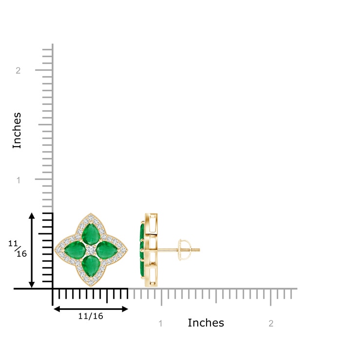 5x4mm AA Pear-Shaped Emerald Clover Stud Earrings with Diamonds in Yellow Gold product image