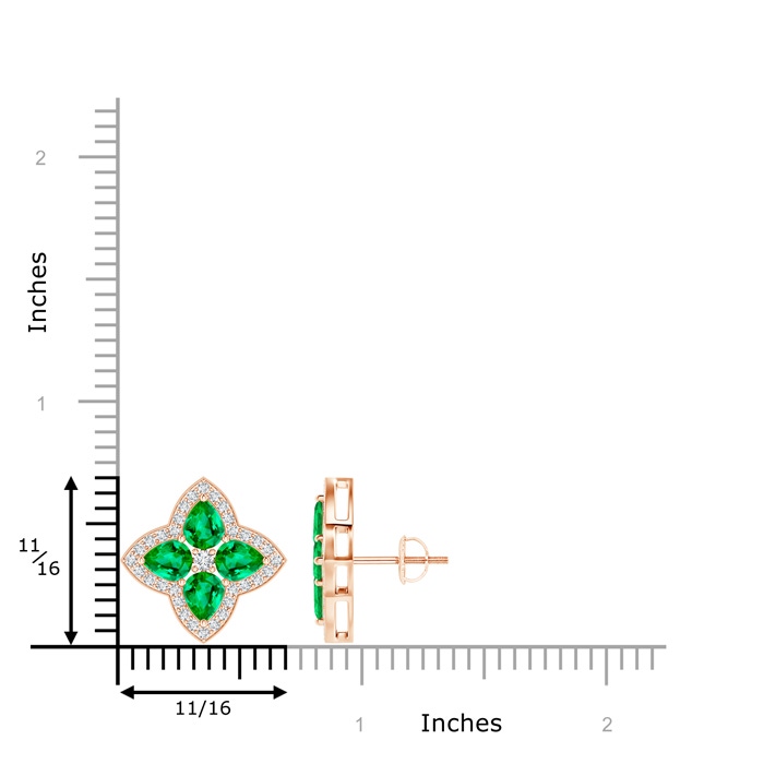 5x4mm AAA Pear-Shaped Emerald Clover Stud Earrings with Diamonds in Rose Gold product image