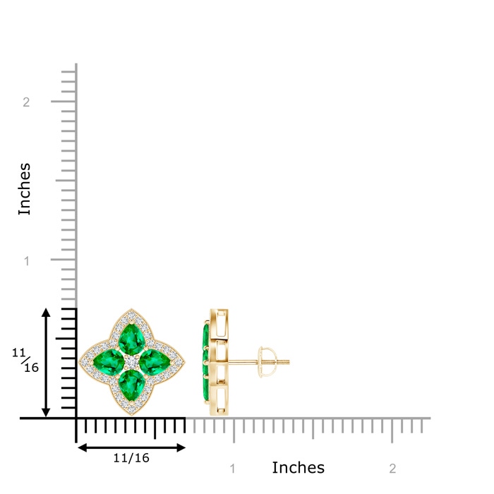 5x4mm AAA Pear-Shaped Emerald Clover Stud Earrings with Diamonds in Yellow Gold product image