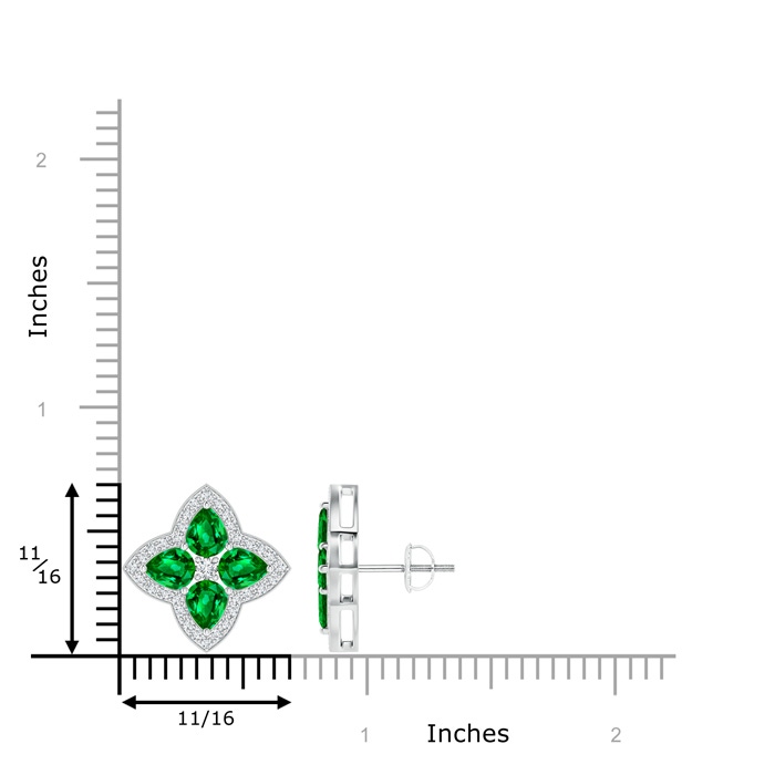 5x4mm AAAA Pear-Shaped Emerald Clover Stud Earrings with Diamonds in P950 Platinum product image