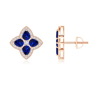 4x3mm AAAA Pear-Shaped Sapphire Clover Stud Earrings with Diamonds in Rose Gold