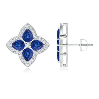 5x4mm AAA Pear-Shaped Sapphire Clover Stud Earrings with Diamonds in P950 Platinum