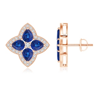 5x4mm AAA Pear-Shaped Sapphire Clover Stud Earrings with Diamonds in Rose Gold
