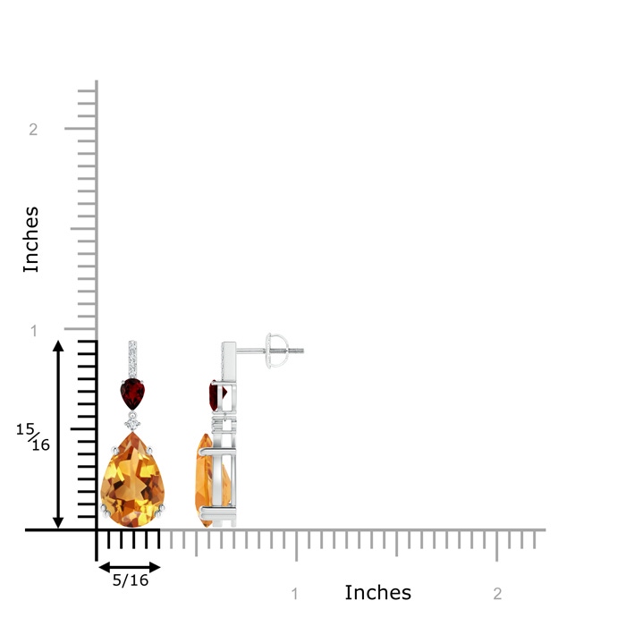 12x8mm AA Pear-Shaped Citrine and Garnet Drop Earrings with Diamonds in White Gold product image