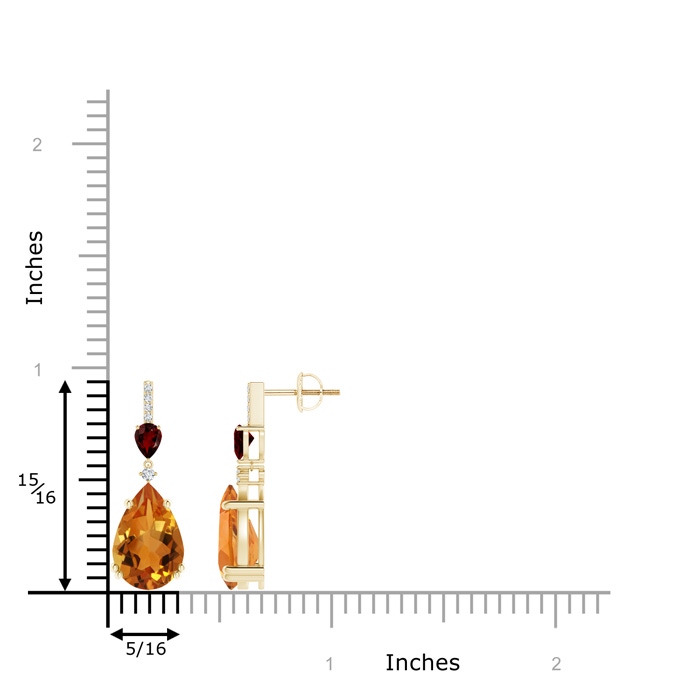 12x8mm AAA Pear-Shaped Citrine and Garnet Drop Earrings with Diamonds in Yellow Gold product image