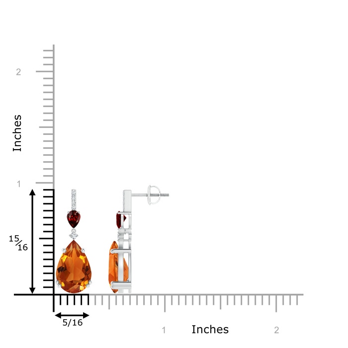12x8mm AAAA Pear-Shaped Citrine and Garnet Drop Earrings with Diamonds in White Gold product image
