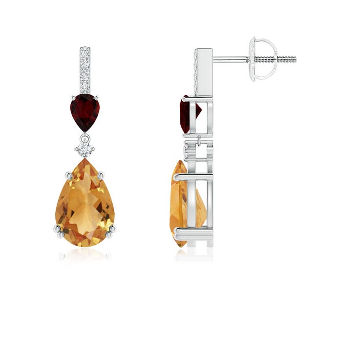 9x6mm A Pear-Shaped Citrine and Garnet Drop Earrings with Diamonds in P950 Platinum