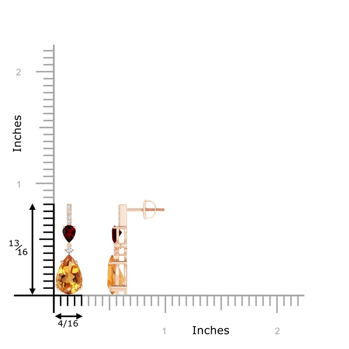 9x6mm AA Pear-Shaped Citrine and Garnet Drop Earrings with Diamonds in 9K Rose Gold product image