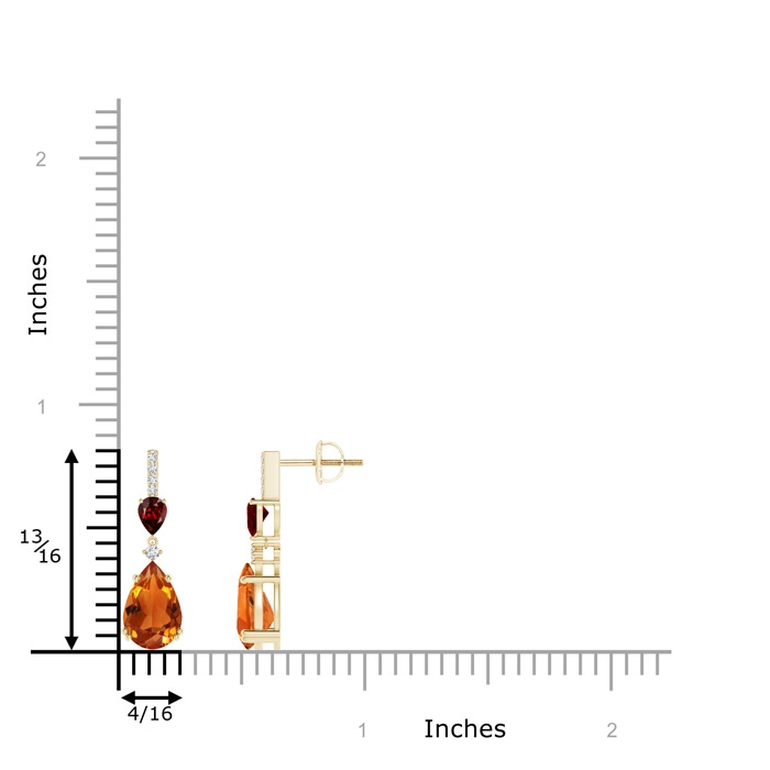 9x6mm AAAA Pear-Shaped Citrine and Garnet Drop Earrings with Diamonds in Yellow Gold product image