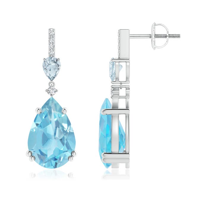 12x8mm A Pear-Shaped Swiss Blue Topaz and Aquamarine Drop Earrings in P950 Platinum