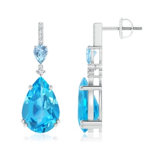 12x8mm AAA Pear-Shaped Swiss Blue Topaz and Aquamarine Drop Earrings in White Gold