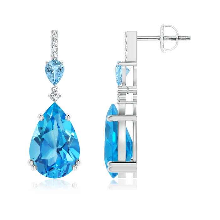 12x8mm AAAA Pear-Shaped Swiss Blue Topaz and Aquamarine Drop Earrings in P950 Platinum