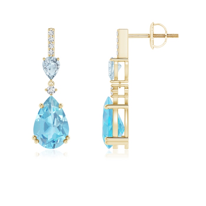9x6mm A Pear-Shaped Swiss Blue Topaz and Aquamarine Drop Earrings in Yellow Gold 