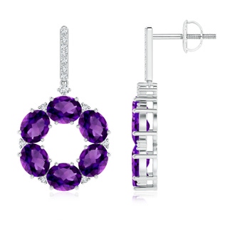 5x4mm AAAA Oval Amethyst Circle Dangle Earrings With Diamond Accents in P950 Platinum