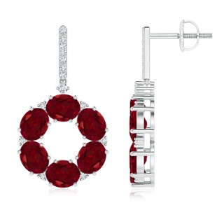 5x4mm AAA Oval Garnet Circle Dangle Earrings With Diamond Accents in P950 Platinum