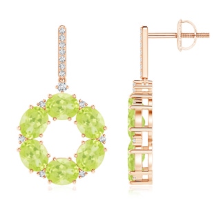 5x4mm A Oval Peridot Circle Dangle Earrings With Diamond Accents in Rose Gold