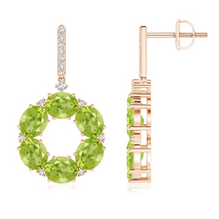 5x4mm AA Oval Peridot Circle Dangle Earrings With Diamond Accents in 10K Rose Gold