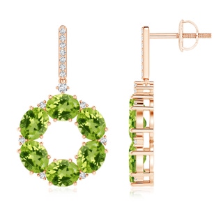 5x4mm AAA Oval Peridot Circle Dangle Earrings With Diamond Accents in Rose Gold