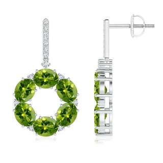 5x4mm AAAA Oval Peridot Circle Dangle Earrings With Diamond Accents in 9K White Gold