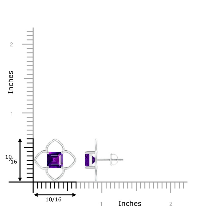 6mm AAAA Solitaire Square Amethyst Clover Stud Earrings in P950 Platinum product image