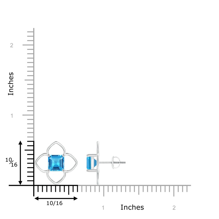 6mm AAAA Solitaire Square Swiss Blue Topaz Clover Stud Earrings in P950 Platinum product image