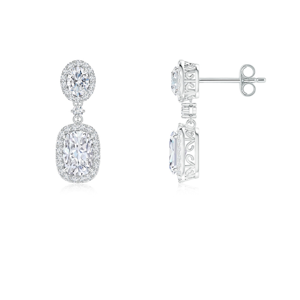 6x4mm GVS2 Two Tier Claw-Set Diamond Dangle Earrings with Halo in S999 Silver