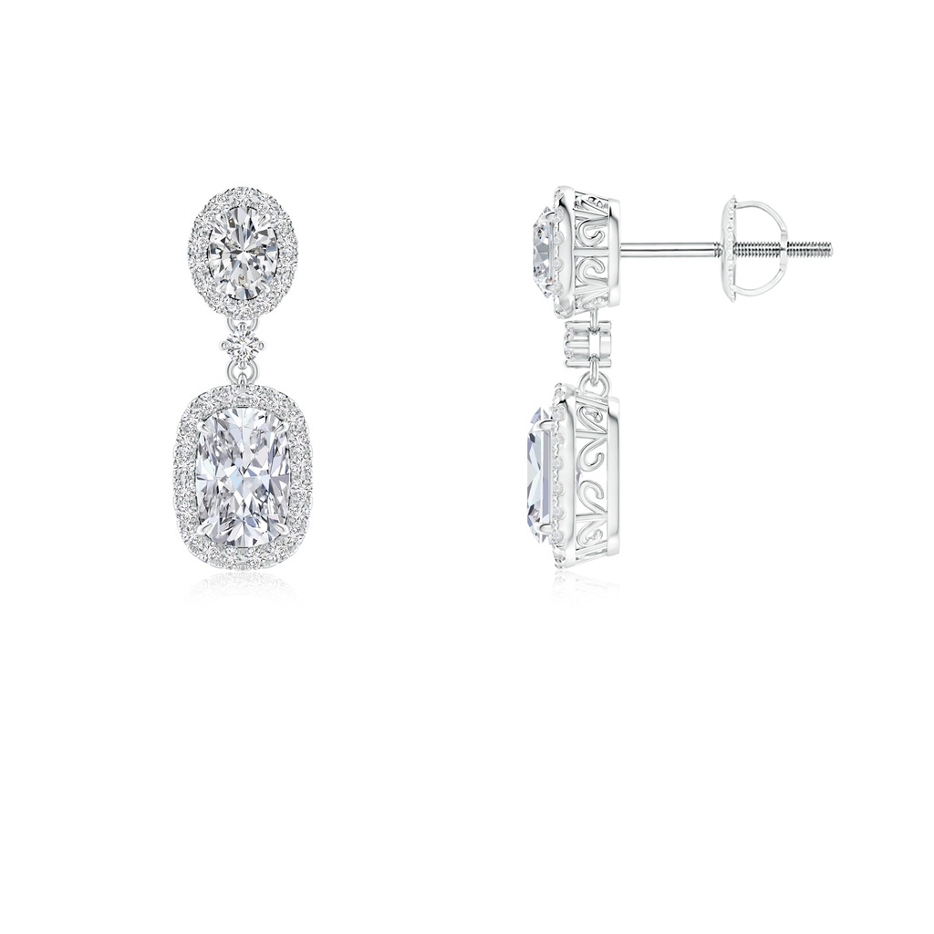6x4mm HSI2 Two Tier Claw-Set Diamond Dangle Earrings with Halo in White Gold