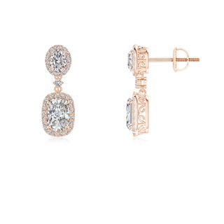 6x4mm IJI1I2 Two Tier Claw-Set Diamond Dangle Earrings with Halo in 18K Rose Gold
