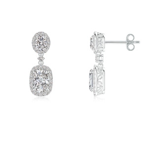 6x4mm IJI1I2 Two Tier Claw-Set Diamond Dangle Earrings with Halo in S999 Silver
