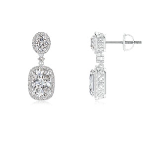 7x5mm IJI1I2 Two Tier Claw-Set Diamond Dangle Earrings with Halo in P950 Platinum