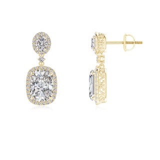 8x6mm IJI1I2 Two Tier Claw-Set Diamond Dangle Earrings with Halo in 18K Yellow Gold