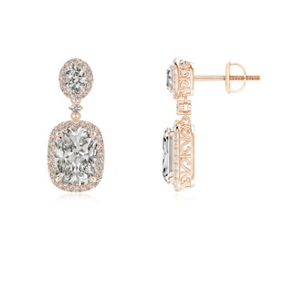 8x6mm KI3 Two Tier Claw-Set Diamond Dangle Earrings with Halo in Rose Gold