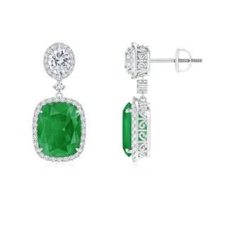10x8mm A Two Tier Claw-Set Emerald Dangle Earrings with Diamond Halo in P950 Platinum