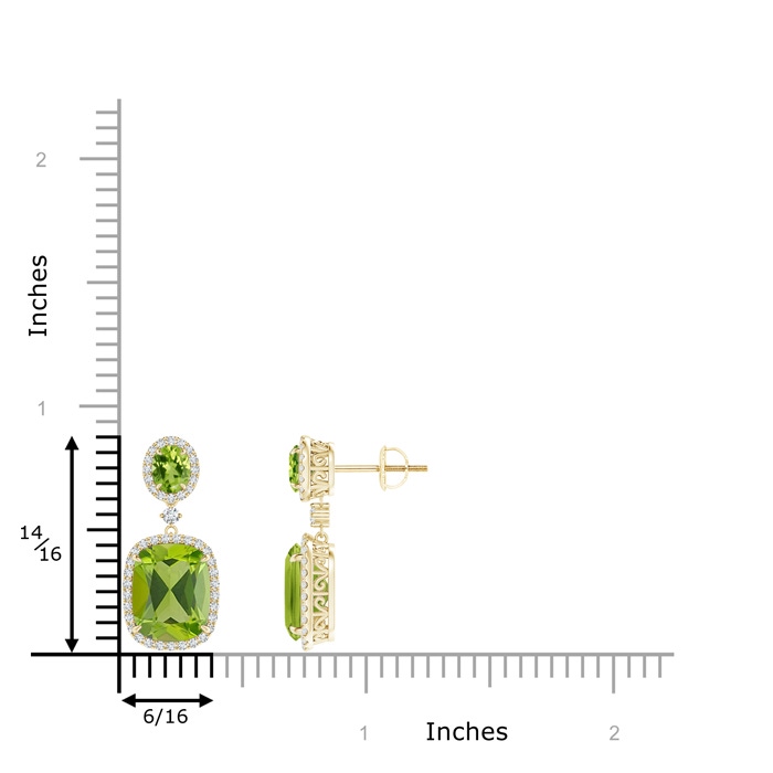 10x8mm AAA Two Tier Claw-Set Peridot Dangle Earrings with Diamond Halo in Yellow Gold Product Image