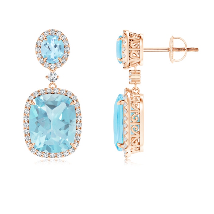 10x8mm A Two Tier Claw-Set Swiss Blue Topaz Dangle Earrings in Rose Gold 
