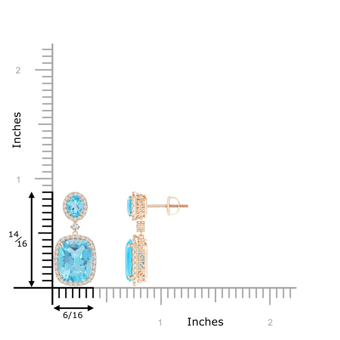 10x8mm AA Two Tier Claw-Set Swiss Blue Topaz Dangle Earrings in Rose Gold product image