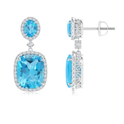 Cushion Rectangular Swiss Blue Topaz Halo Earrings
