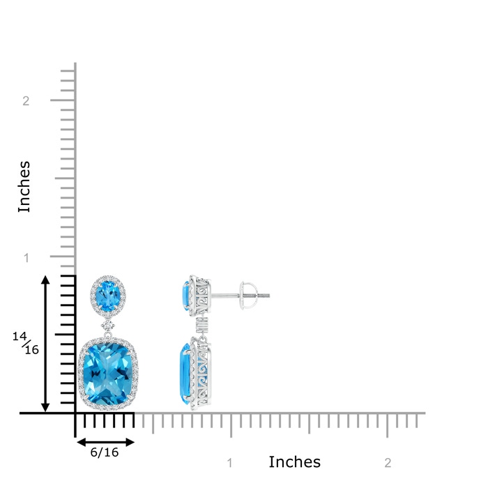 10x8mm AAAA Two Tier Claw-Set Swiss Blue Topaz Dangle Earrings in P950 Platinum Product Image