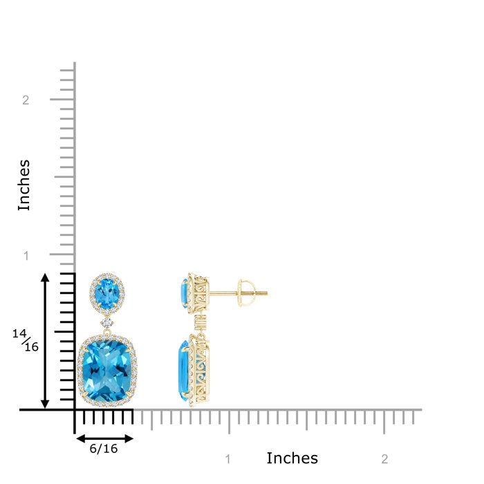 10x8mm AAAA Two Tier Claw-Set Swiss Blue Topaz Dangle Earrings in Yellow Gold Product Image