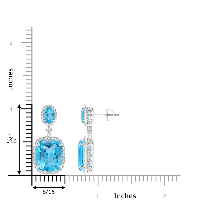 12x10mm AAA Two Tier Claw-Set Swiss Blue Topaz Dangle Earrings in White Gold Product Image