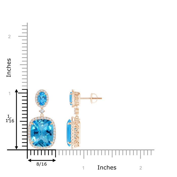 12x10mm AAAA Two Tier Claw-Set Swiss Blue Topaz Dangle Earrings in Rose Gold product image