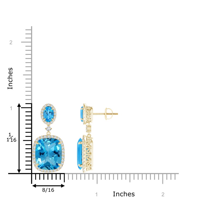 12x10mm AAAA Two Tier Claw-Set Swiss Blue Topaz Dangle Earrings in Yellow Gold product image