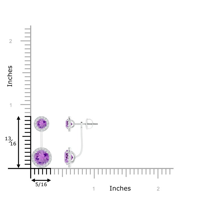 Round Amethyst Front-Back Drop Earrings with Diamond Halo