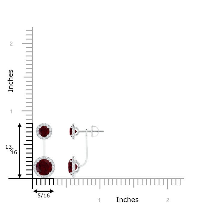 6mm A Round Garnet Front-Back Drop Earrings with Diamond Halo in White Gold product image