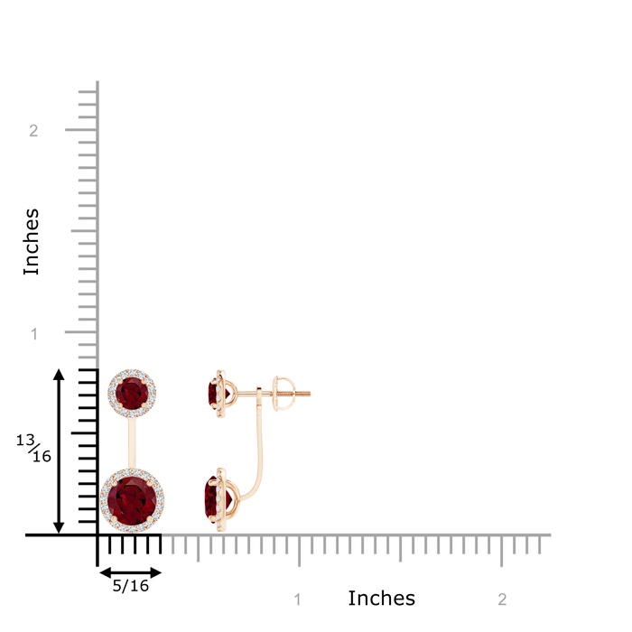 6mm AA Round Garnet Front-Back Drop Earrings with Diamond Halo in Rose Gold product image