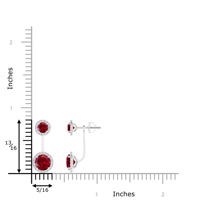 6mm AAAA Round Garnet Front-Back Drop Earrings with Diamond Halo in P950 Platinum product image