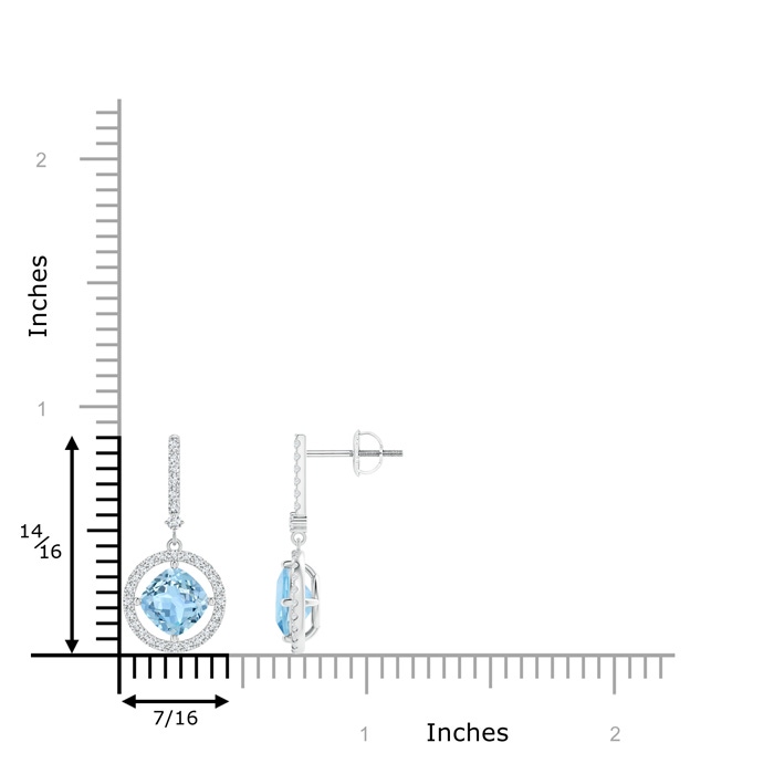 6mm AAA Floating Cushion Aquamarine and Diamond Halo Drop Earrings in White Gold Product Image
